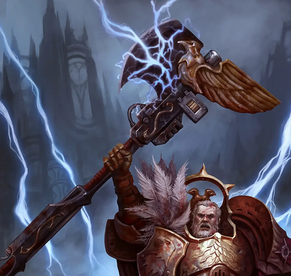 Illustration of Castellan Axe (Auramite Halberd & Bolter)